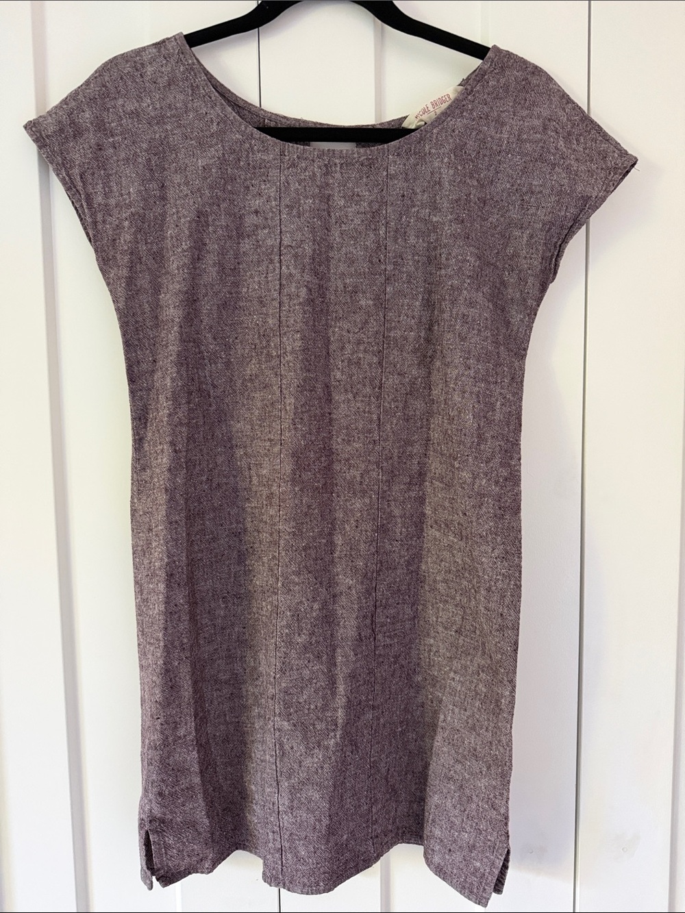 Classic Brown red Linen/Cotton cut out back Cap-Sleeve Mini Dress